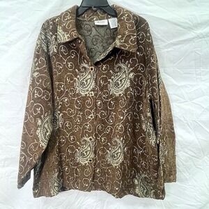 Units Woman Jacket 3X Brown Paisley Knit Button Up Shirt Shacket Whimsigoth Plus